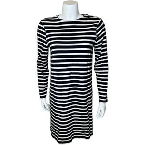 Boden Striped Shift Dress 8 US White Blue Pullover Cotton